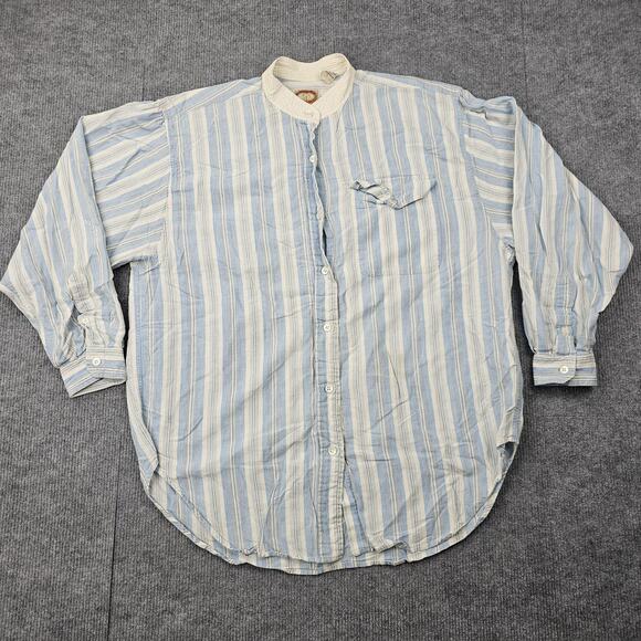 Vintage Banana Republic Shirt Mens Large Blue Striped Mandarin Collar Cali 90s - Picture 1 of 7